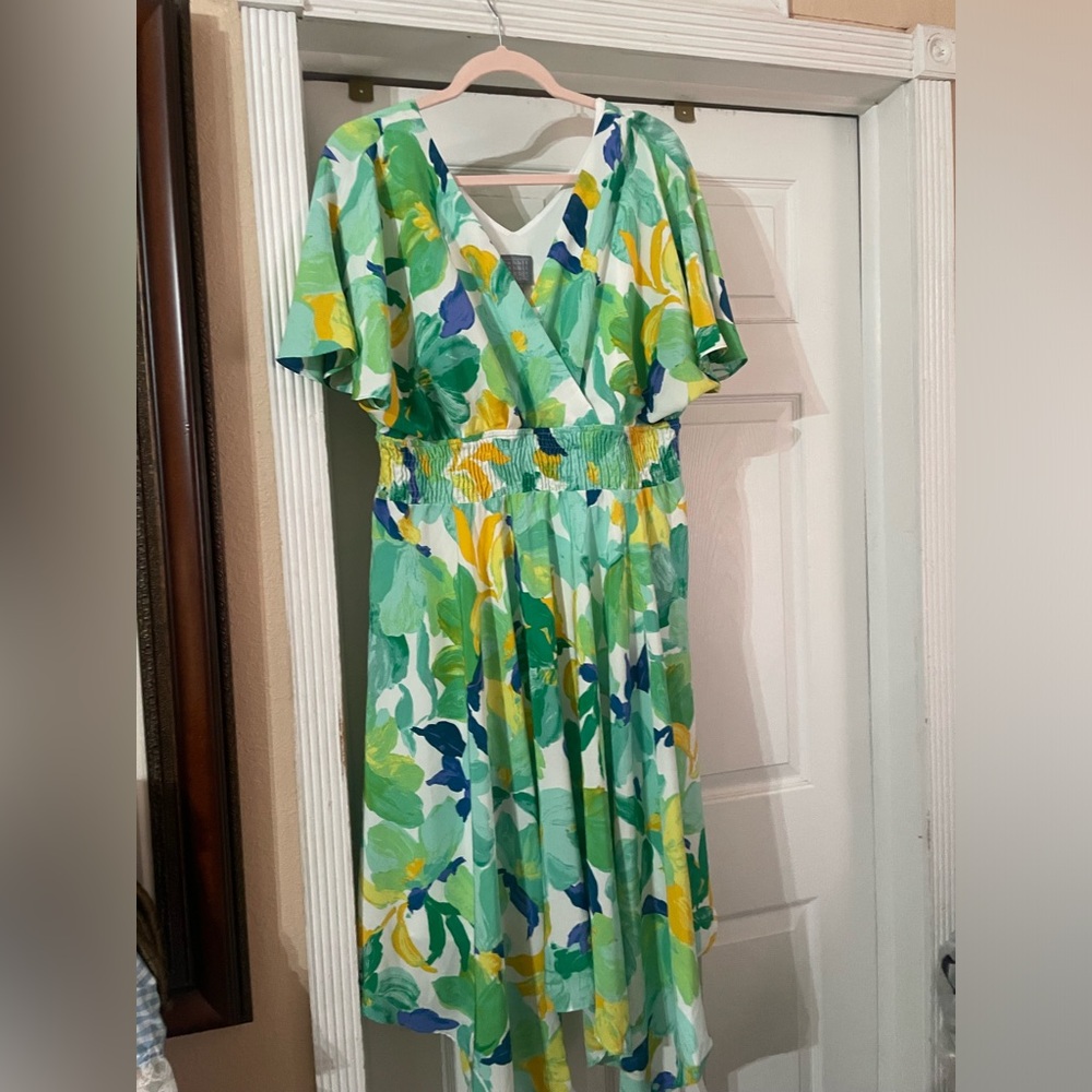 NWT Rabbit Rabbit Rabbit Floral Green and Yellow Midi Dress size 18 🌸BC BAG 04